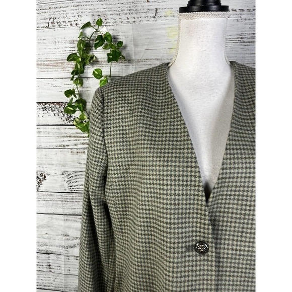 Vintage Alfred Dunner Blazer Jacket size 14 Sage Green Gray Hounds Tooth Wool - Picture 5 of 16